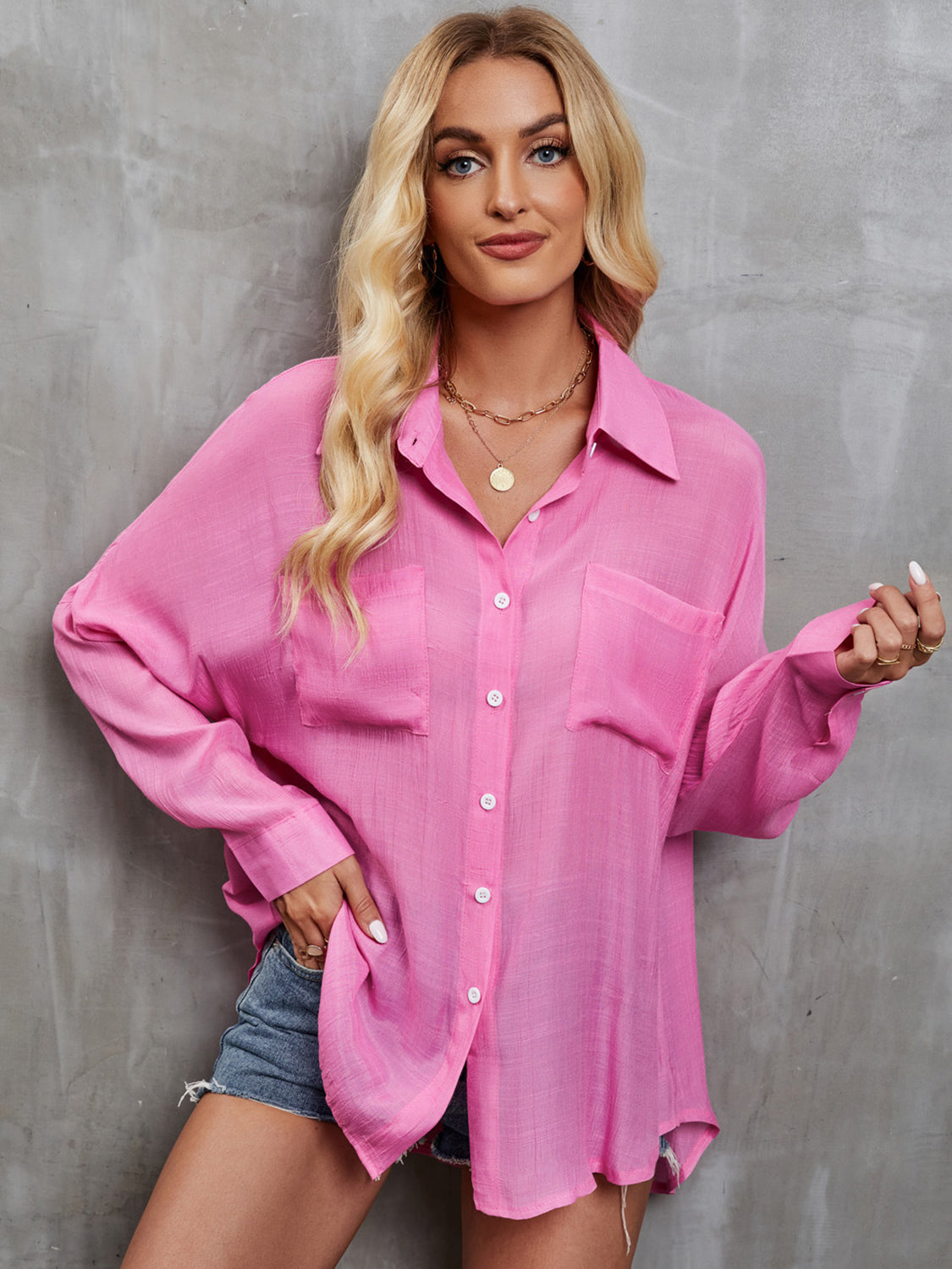 Pocketed Button Up Long Sleeve Shirt