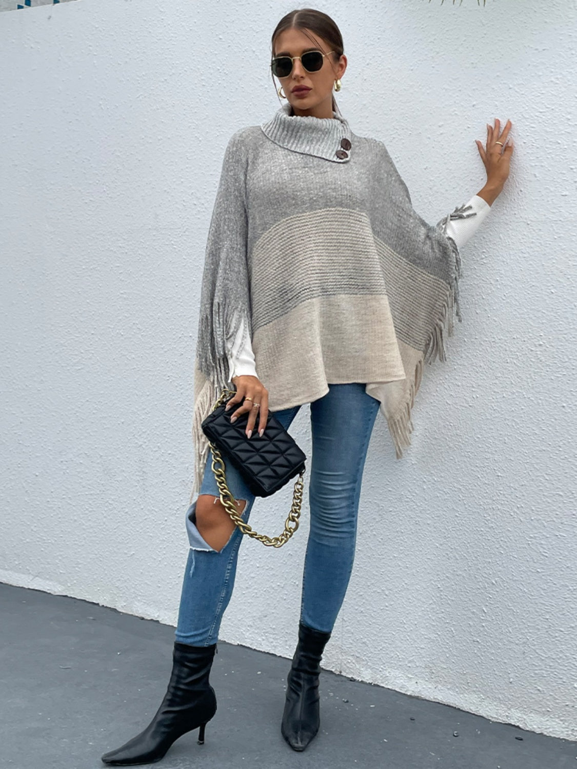 Color Block Fringed Sweater