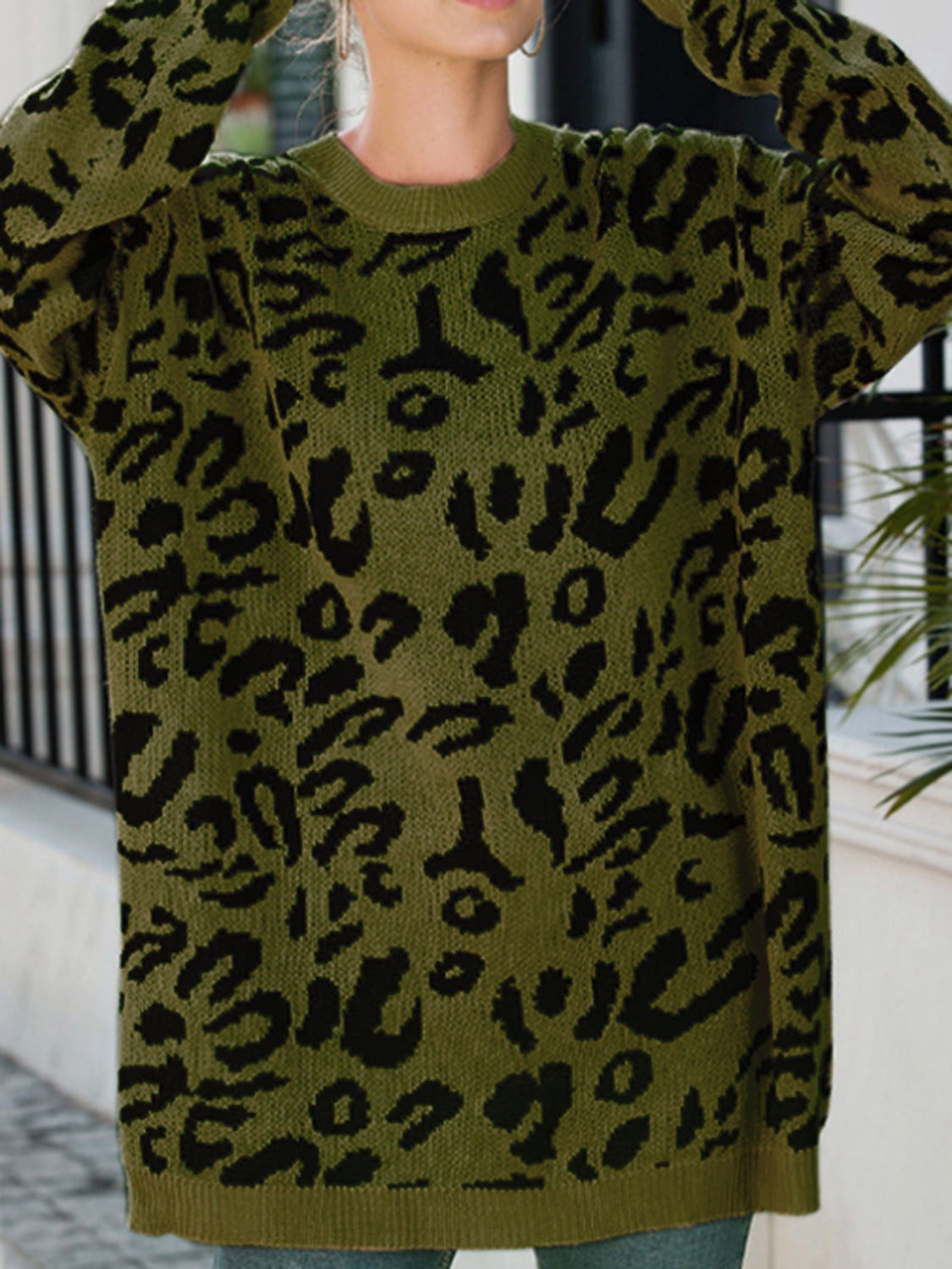 Leopard Round Neck Tunic Sweater