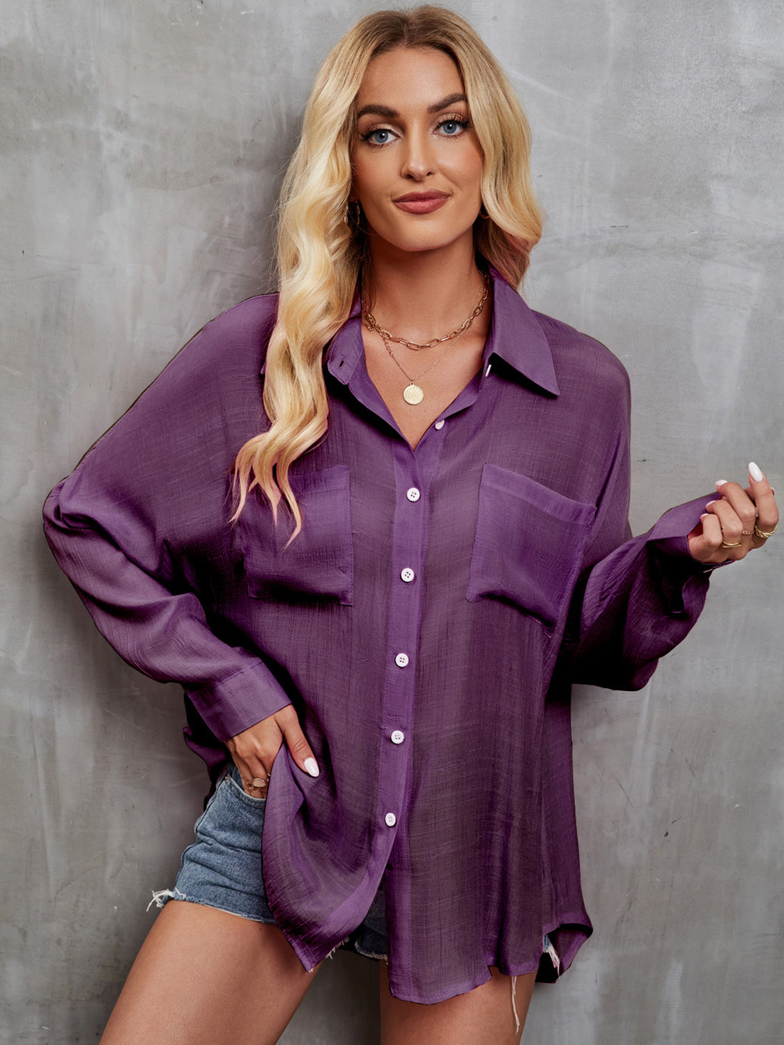 Pocketed Button Up Long Sleeve Shirt