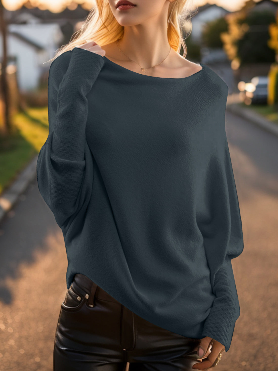 Texture Round Neck Long Sleeve Sweater