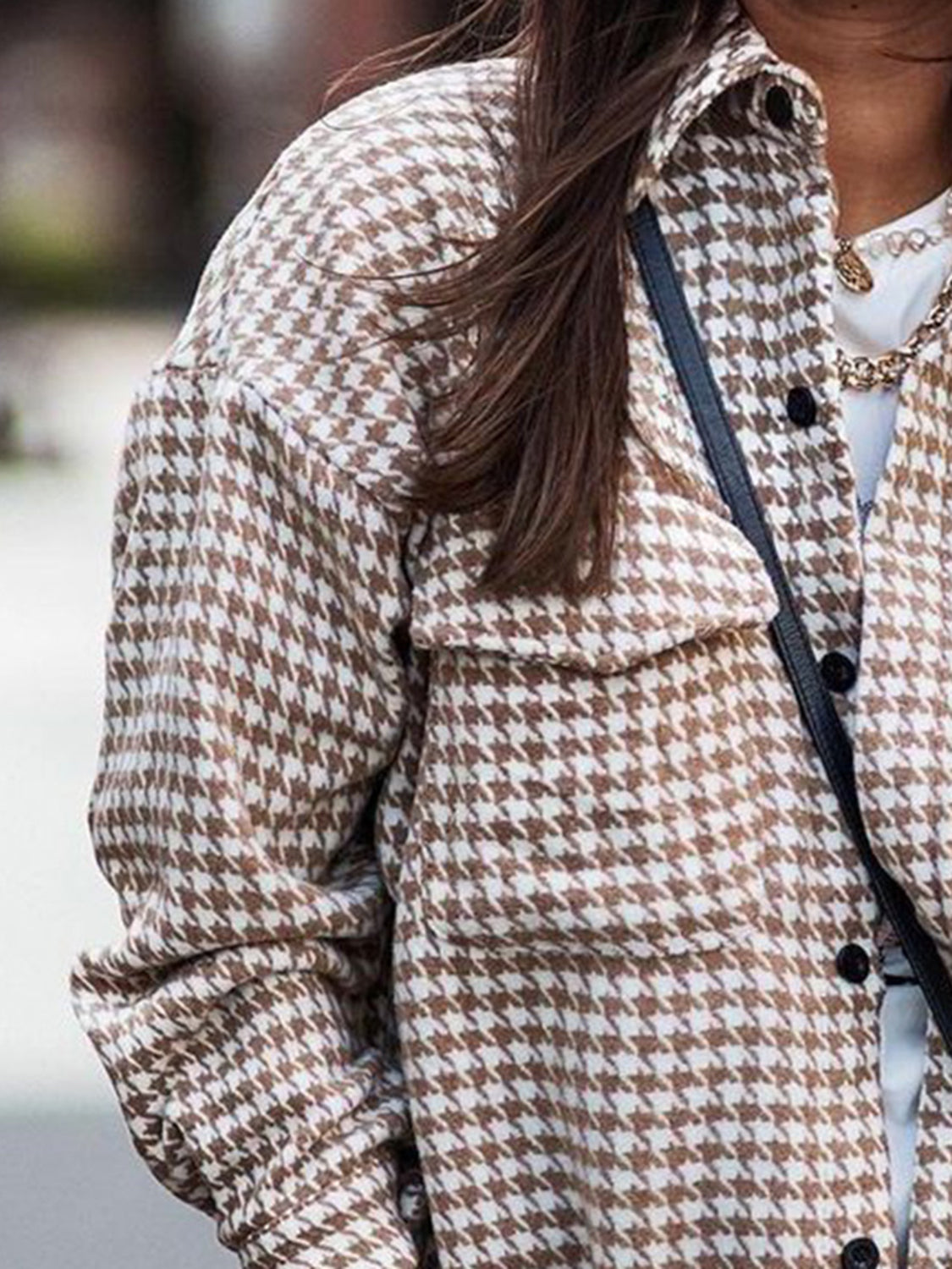 Houndstooth Button Up Dropped Shoulder Jacket