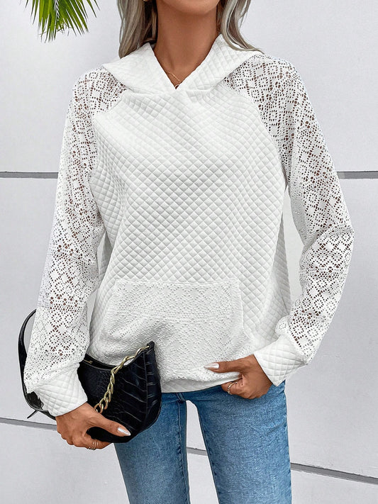 Lace Openwork Kangaroo Pocket Hoodie